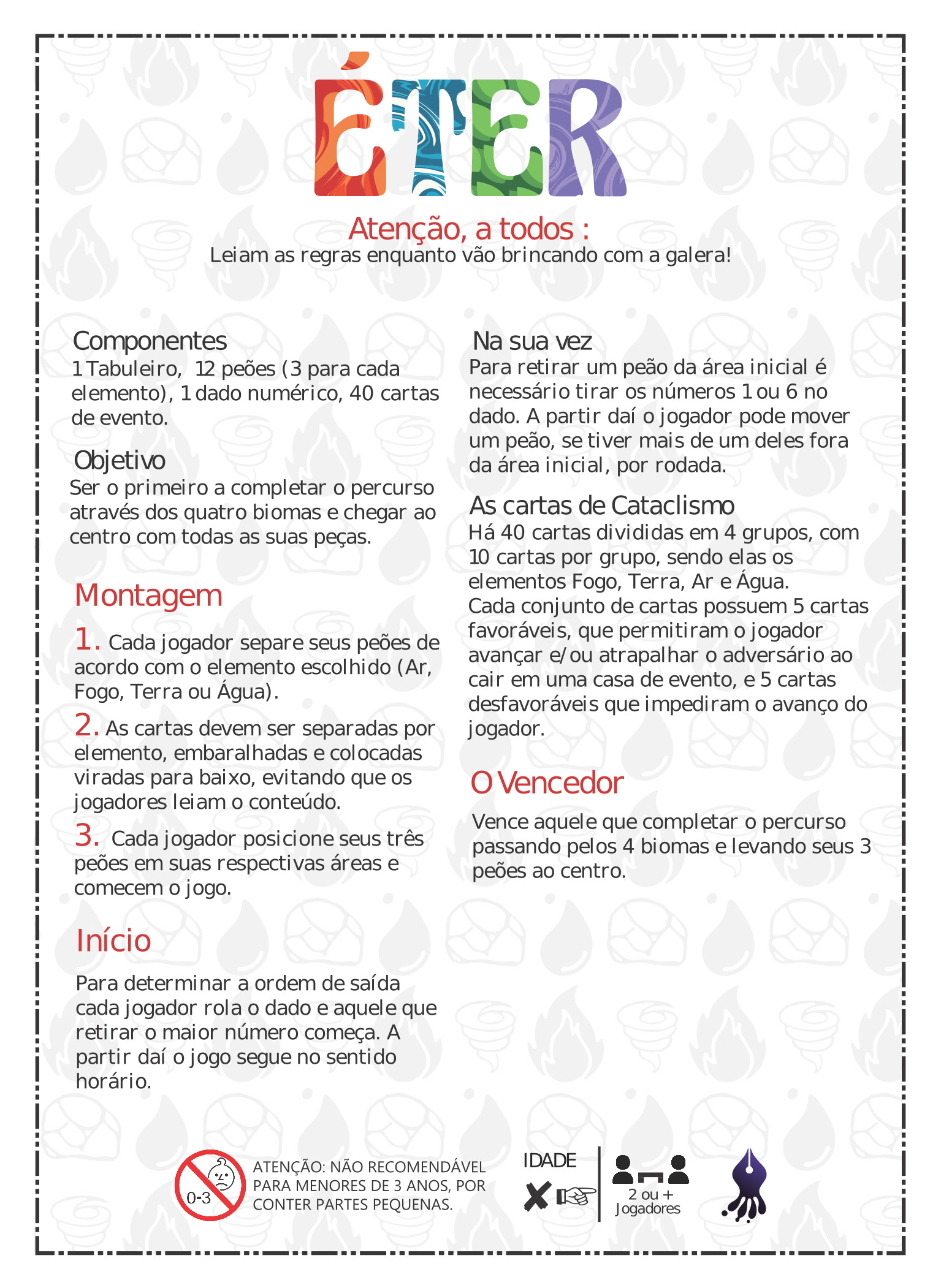 Capa do manual jogo Éter, projeto realizado para simplificar a comunicação técnica.